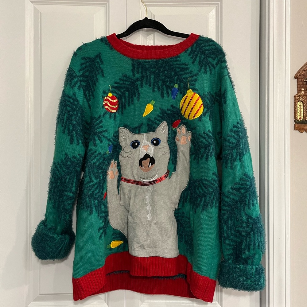 “UGLY” Christmas sweater with cat